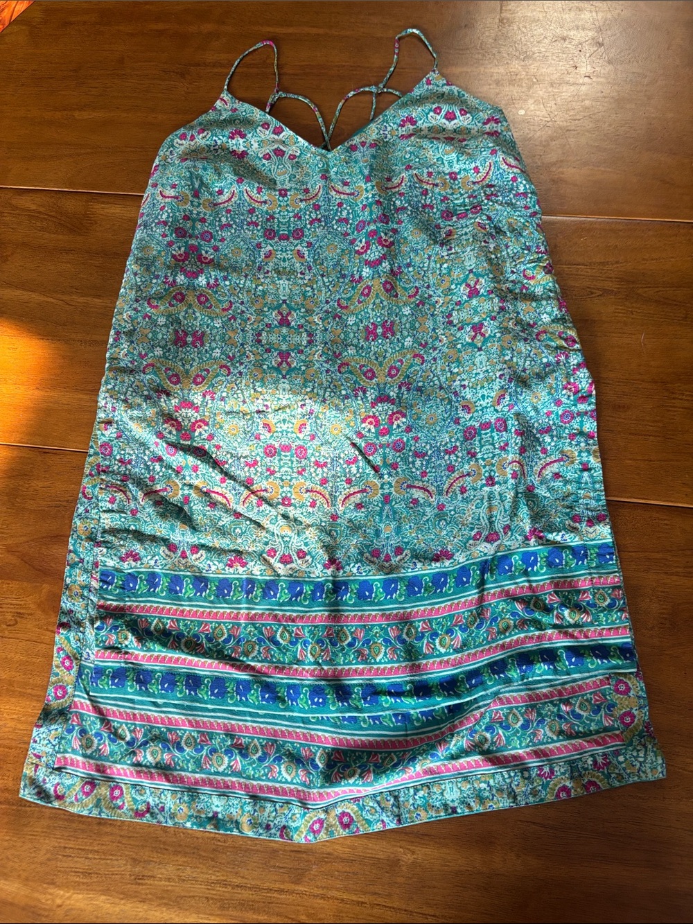 Maeve 100% Silk Slip Dress in Teal & Pink